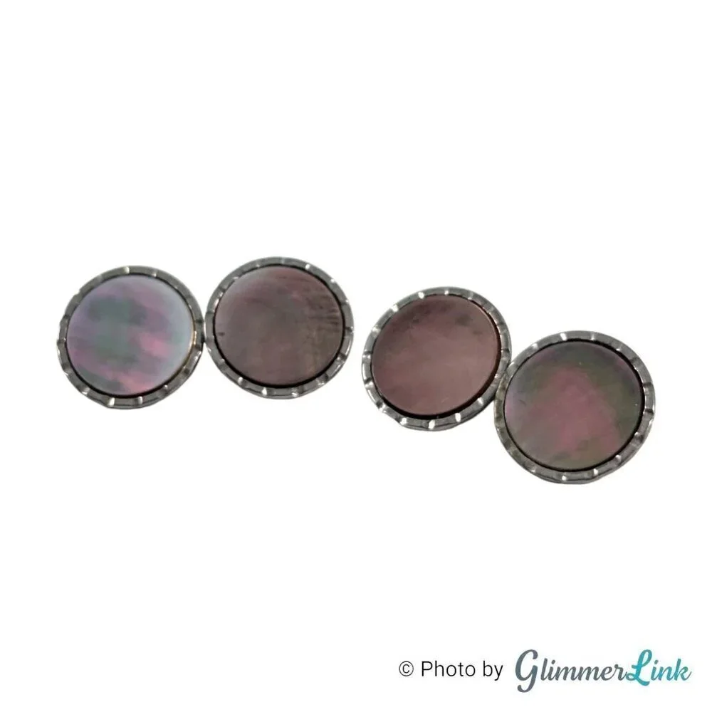 Art Deco Krementz Double Sided Round Mother of Pearl Gold Plated Cufflinks